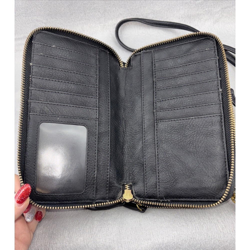 Fossil Metallic Leather Double Zip Around Wristlet Wallet Clutch Crossbody - Picture 15 of 16